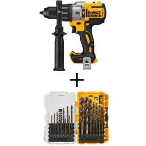 DEWALT DCD996BW1181 20V MAX XR Cordless Brushless 3-Speed 1/2 in. Hammer Drill (Tool Only) and Black and Gold Drill Bit Set (21 Piece)