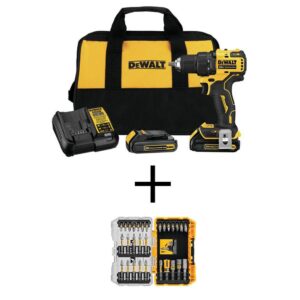 DEWALT DCD708C2WWAMF30 ATOMIC 20V MAX Cordless Brushless Compact 1/2 in. Drill/Driver Kit and MAXFIT Screwdriving Set with Sleeve (30 Piece)