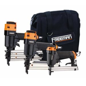 Freeman P3PKUNB38 Pneumatic 18-Gauge and 22-Gauge Corded 3-Piece Brad Nailer, Stapler and Upholstery Kit with Fasteners and Bag