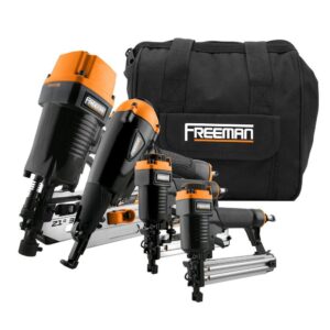 Freeman P4FRFNCB Pneumatic Framing and Finishing Nailer and Stapler Kit with Bag (4-Piece)