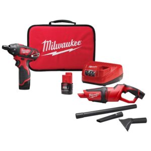 Milwaukee 2401-22-0850-20 M12 12V Lithium-Ion Cordless 1/4 in. Hex Screwdriver Kit with M12 Lithium-Ion Cordless Compact Vacuum