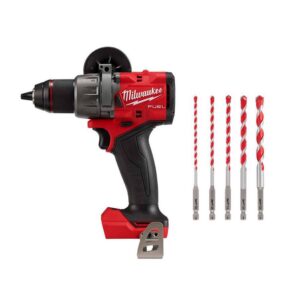 Milwaukee 2904-20-48-20-9051 M18 FUEL 18V Lithium-Ion Brushless Cordless Hammer Drill (Tool-Only) W/SHOCKWAVE Carbide Hammer Drill Bit Set (5-Piece)