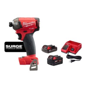 Milwaukee 2760-20-48-59-1852 M18 FUEL SURGE 18V Lithium-Ion Brushless Cordless 1/4 in. Hex Impact Driver w/One 5.0Ah and One 2.0Ah Battery Charger