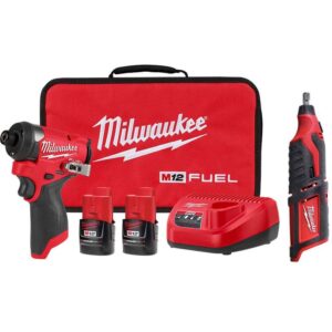 Milwaukee 3453-22-2460-20 M12 FUEL 12-Volt Lithium-Ion Brushless Cordless 1/4 in. Hex Impact Driver Kit with M12 Rotary Tool
