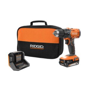 RIDGID R860012KN 18V Cordless 1/2 in. Hammer Drill Kit with 2.0 Ah Battery, Charger, and Bag