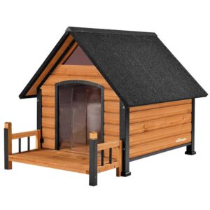 aivituvin AIR80 Outdoor Dog House with Porch Strong Iron Frame, Brown