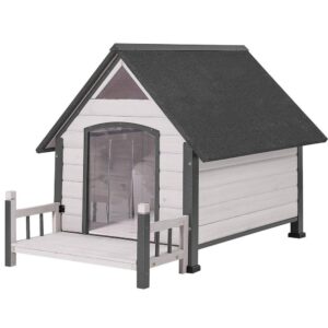 aivituvin AIR87 Outdoor Dog House with Porch: Strong Iron Frame - Off-White