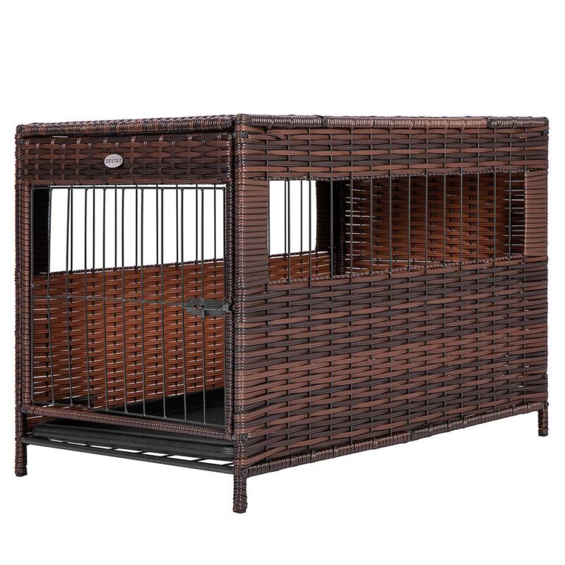 VIVOHOME X002FA7DDV Heavy Duty PE Rattan Wicker Dog House with Removable Tray and UV Resistant Cover