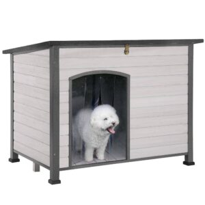 aivituvin AIR86 Wooden Heavy Duty Dog Crates House: Strong Iron Frame - L - Off-White
