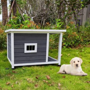 Unbranded DOGCAGE1203HHH Outdoor Puppy Dog Kennel Waterproof Dog Cage Wooden Dog House with Porch Deck Wooden Gray Small Animal Cage