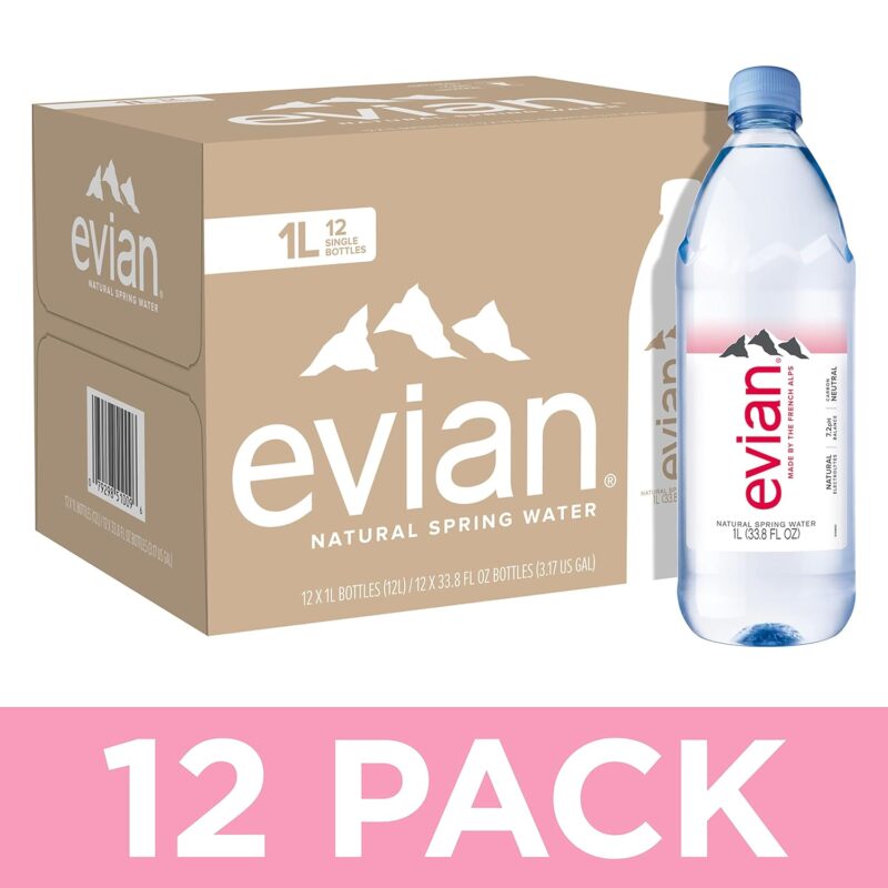 evian Natural Spring Water Naturally Filtered Spring Water in Large Bottles 33.81 Fl Oz Pack of 12 3