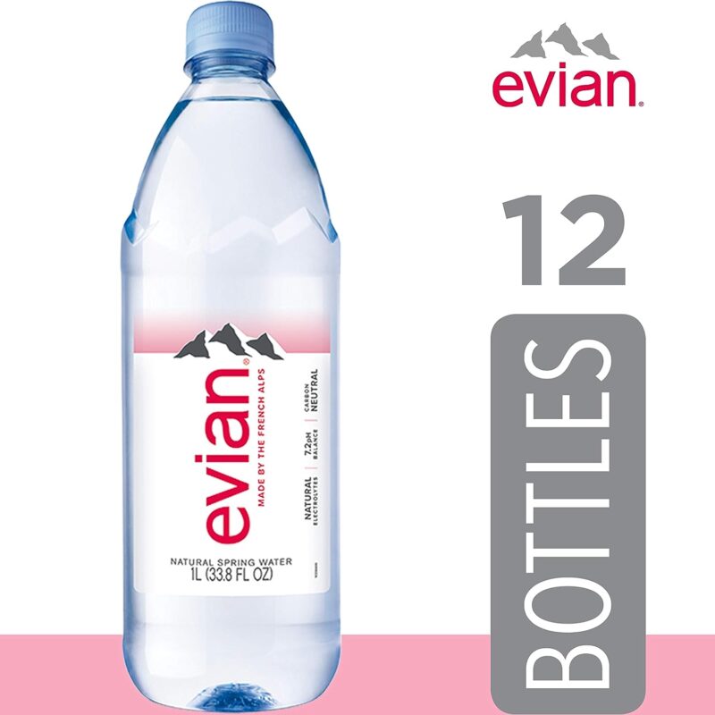 evian Natural Spring Water Naturally Filtered Spring Water in Large Bottles 33.81 Fl Oz Pack of 12 4