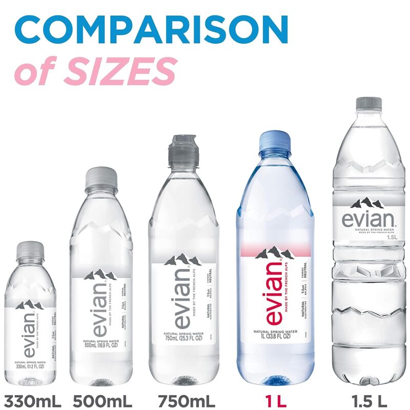 evian Natural Spring Water Naturally Filtered Spring Water in Large Bottles 33.81 Fl Oz Pack of 12 7